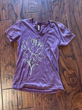 American Apparel 50 50 Shirt in plum with lotus flower
